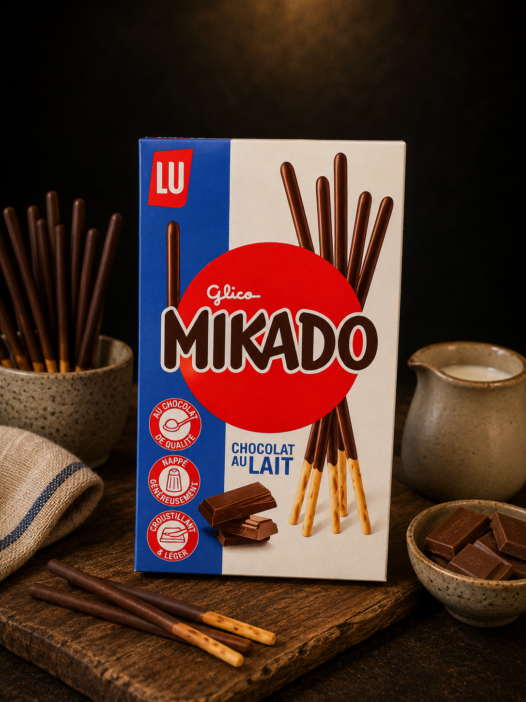 Bâtonnets Mikado enrobés de chocolat au lait — Comptoir Français TLV, Tel Aviv