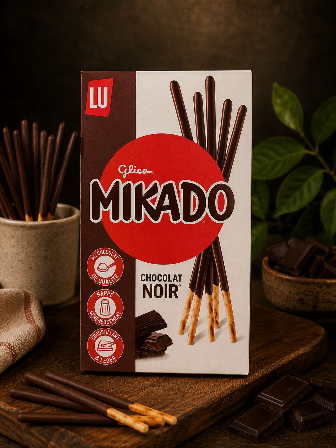 Bâtonnets Mikado enrobés de chocolat noir — Comptoir Français TLV, Tel Aviv
