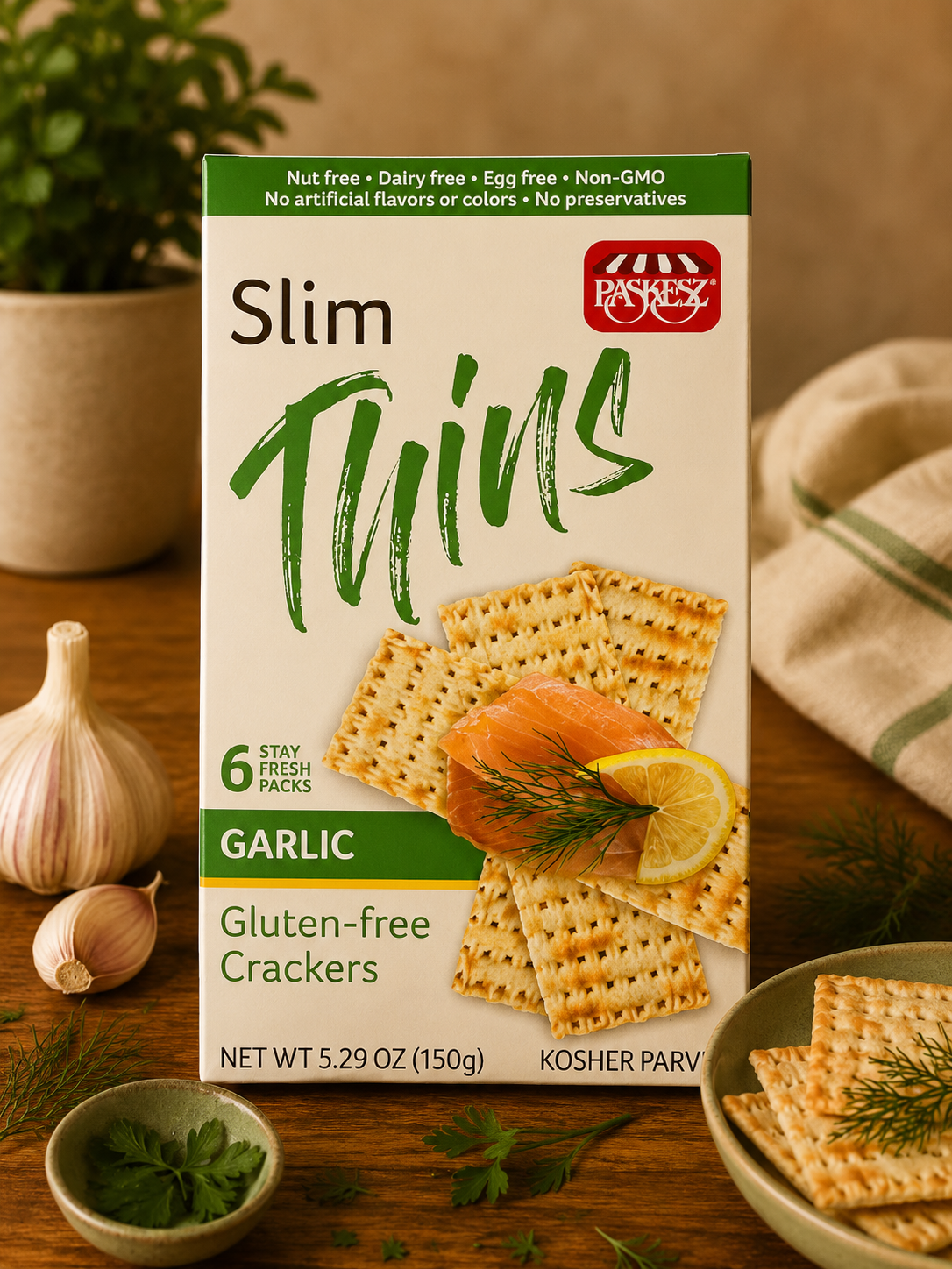 Crackers fins Paskesz Slim Thins à l’ail — Comptoir Français TLV, Tel Aviv