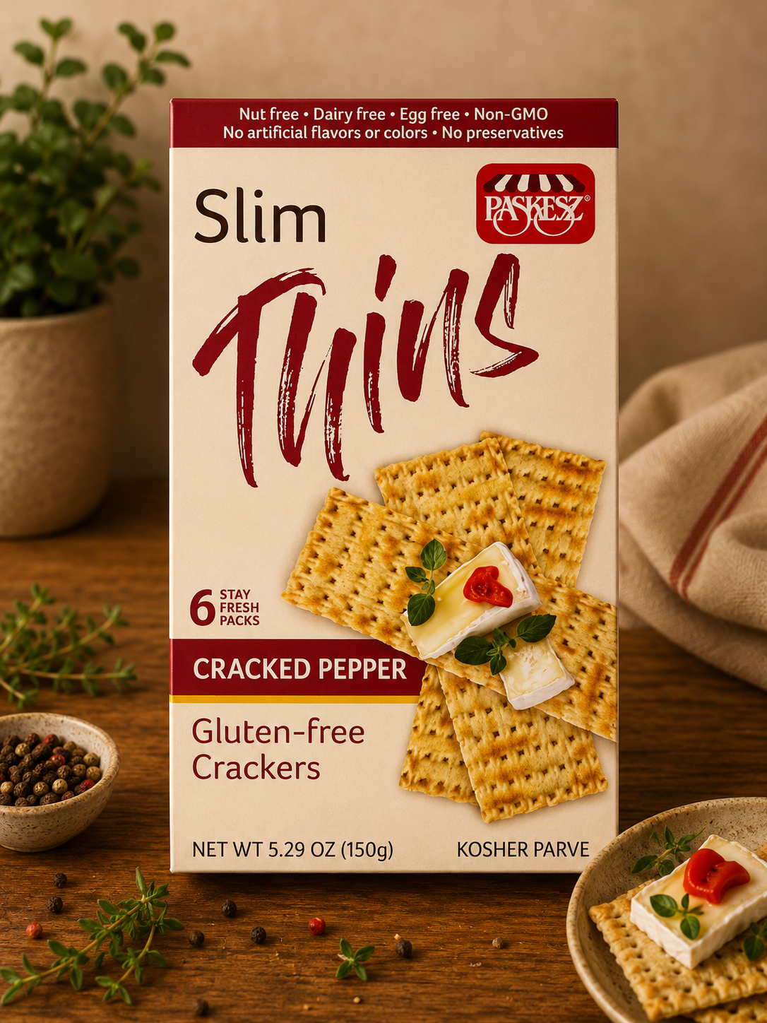 Crackers fins Paskesz Slim Thins au poivre concassé — Comptoir Français TLV, Tel Aviv